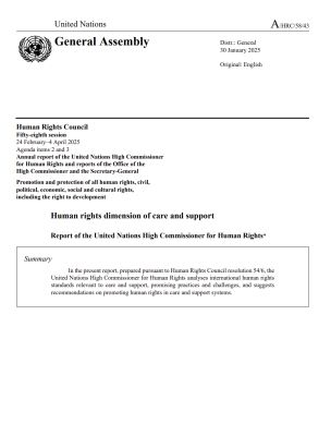 Human rights dimension of care and support. Report of the United Nations High Commissioner for Human Rights