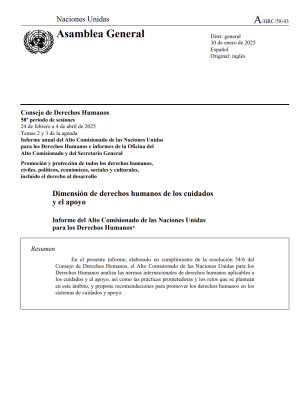 Dimensión de derechos humanos de los cuidados y el apoyo. Informe del Alto Comisionado de las Naciones Unidas para los Derechos Humanos