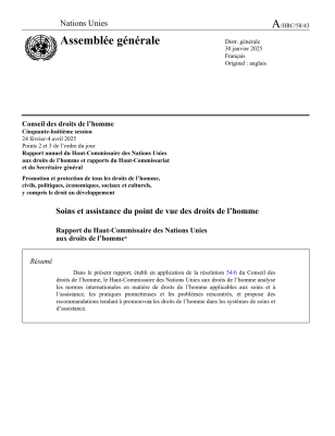 Soins et assistance du point de vue des droits de l’homme. Rapport du Haut-Commissaire des Nations Unies aux droits de l’homme