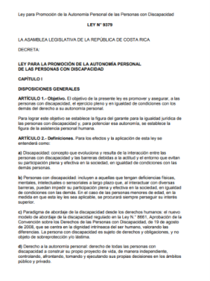 Ley 9379 - Ley para la Promoción de la Autonomía Personal de las Personas con Discapacidad (Costa Rica)