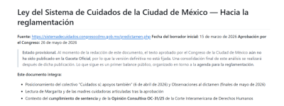 Ley del Sistema de Cuidados de la Ciudad de México — Hacia la reglamentación. Análisis desde el movimiento de vida independiente