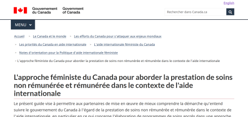 L'approche féministe du Canada pour aborder la prestation de soins non rémunérée et rémunérée dans le contexte de l'aide internationale