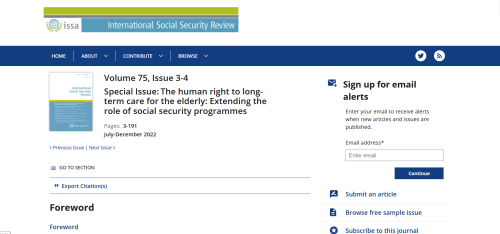 The human right to long‐term care for the elderly: Extending the role of social security programmes