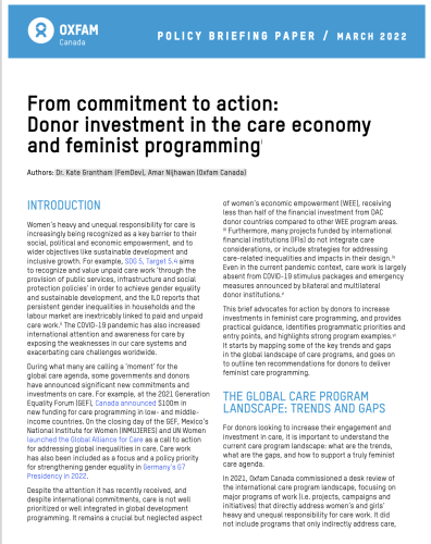 From commitment to action: Donor investment in the care economy and feminist programming